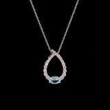 14K White Gold Oval Aquamarine And Diamond Teardrop Shaped Pendant With 18 Inch Chain