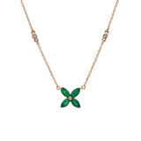 14K White Gold Emerald Necklace With Diamond Stations, 18 Inches