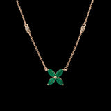 14K White Gold Emerald Necklace With Diamond Stations, 18 Inches