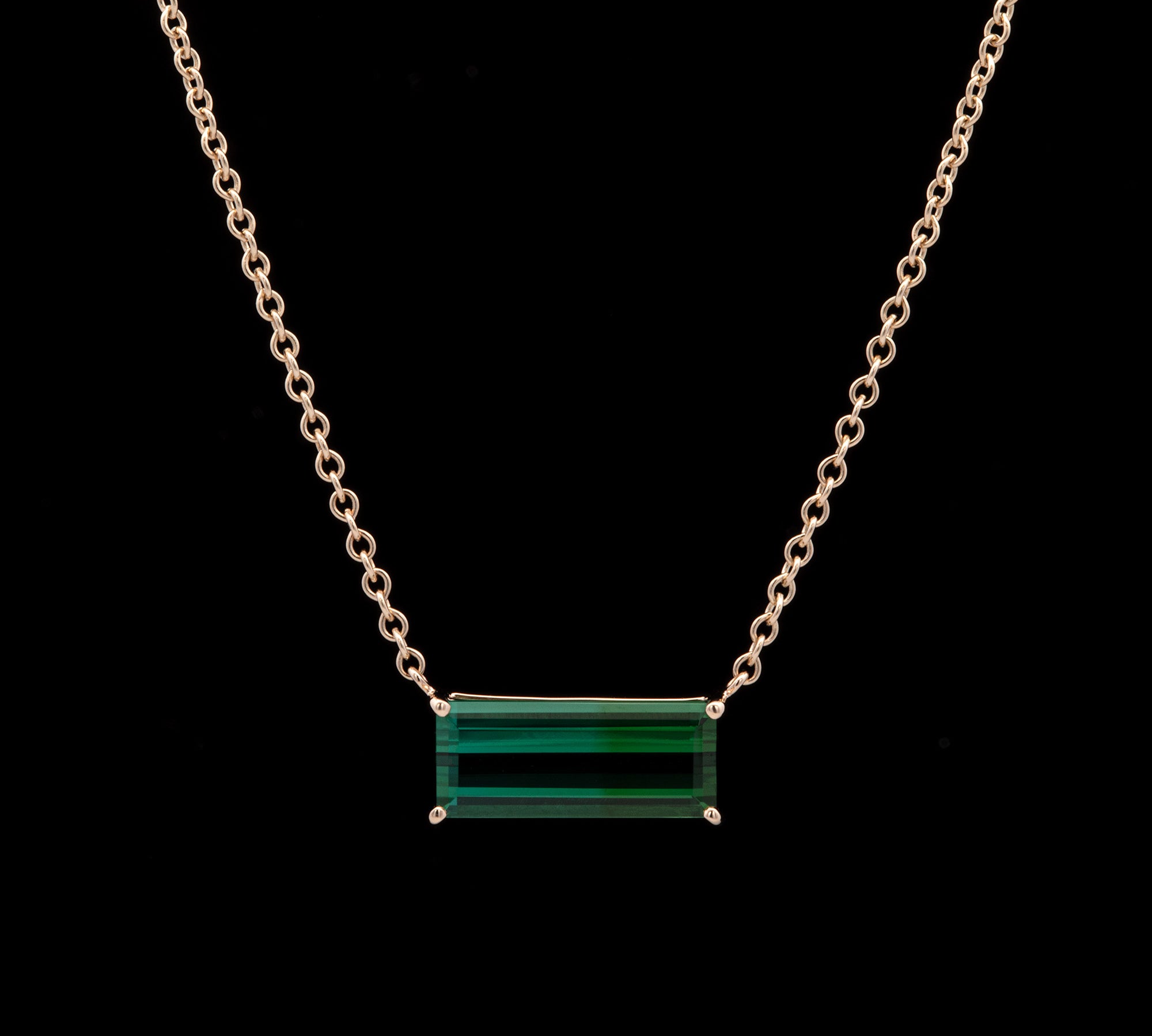 14K Yellow Gold Green Tourmaline Necklace, 18 Inches