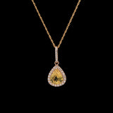 14K Yellow Gold Pear Cut Yellow Sapphire And Diamond Halo Pendant With 18 Inch Sparkle Chain