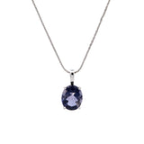 14K White Gold Oval Iolite Pendant With 18 Inch .9mm Wheat Chain