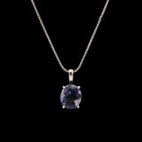 14K White Gold Oval Iolite Pendant With 18 Inch .9mm Wheat Chain