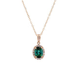 14K Yellow Gold Green Tourmaline And Diamond Halo Pendant With 18 Inch Diamond Cut Cable Chain With Spring Ring