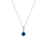 14K White Gold Ceylon Sapphire And Diamond Pendant With 18 Inch Singapore Sparkle Chain