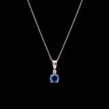 14K White Gold Ceylon Sapphire And Diamond Pendant With 18 Inch Singapore Sparkle Chain