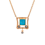 Sterling Silver And 24K Yellow Gold Necklace With Semi Precious Stone And Three Diamonds