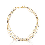 18K And 24K Yellow Gold Multi Stand Sapphire and Gold Bead Necklace