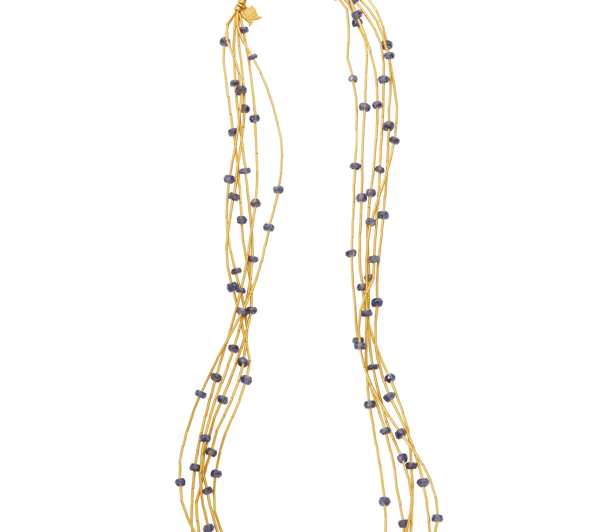 18K And 24K Yellow Gold Multi Stand Sapphire and Gold Bead Necklace