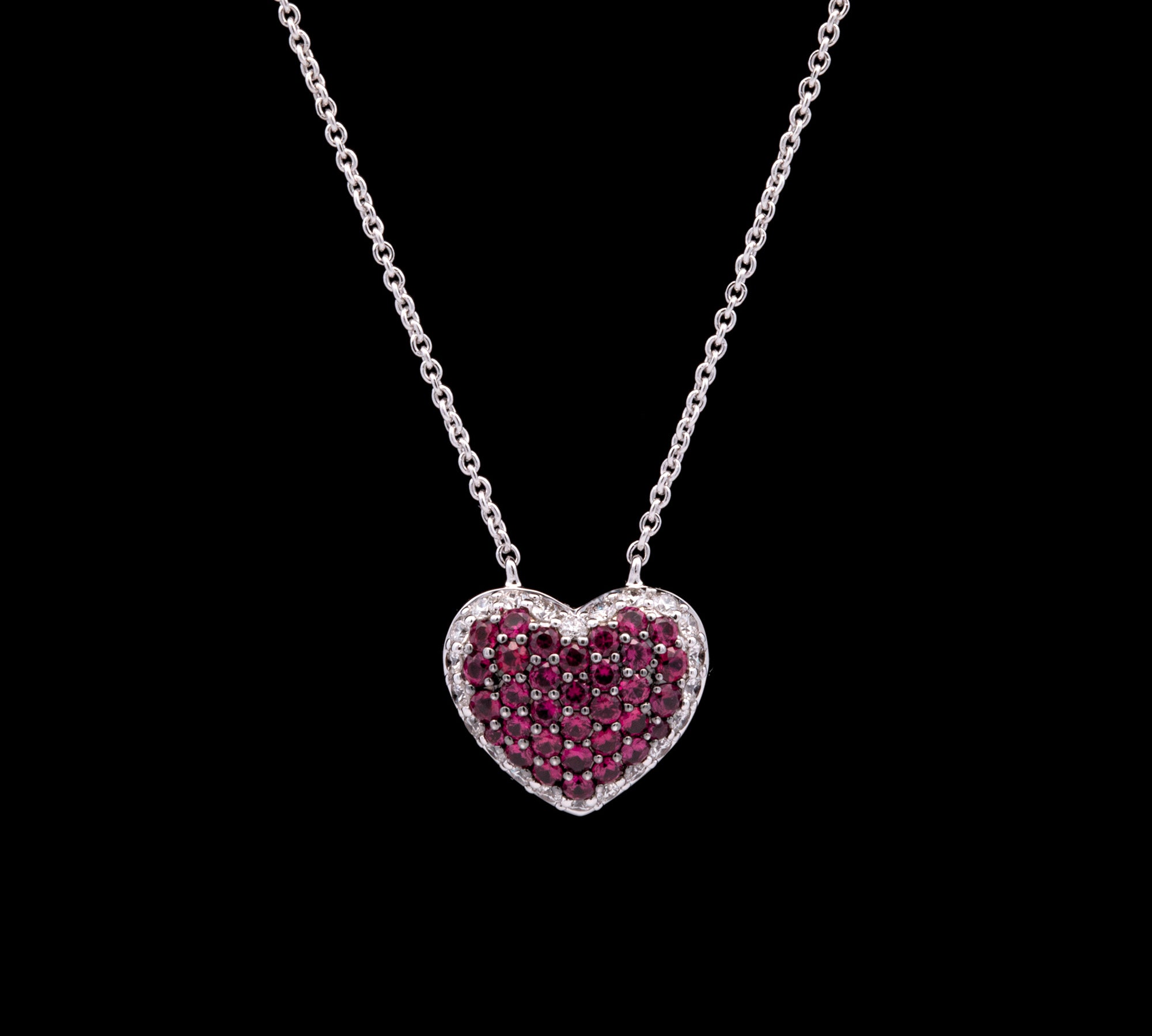 18K White Gold Ruby And Diamond Heart Necklace, 16 Inches
