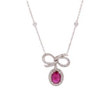 18K White Gold Ruby And Diamond Necklace 16 Inches