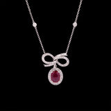 18K White Gold Ruby And Diamond Necklace 16 Inches