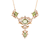 14K Yellow Gold Art Nouveau Peridot And Mixed Cut Diamond Necklace, 16 Inches