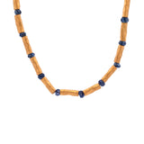 18K And 24K Yellow Gold Barrel Necklace With Sapphire Beads