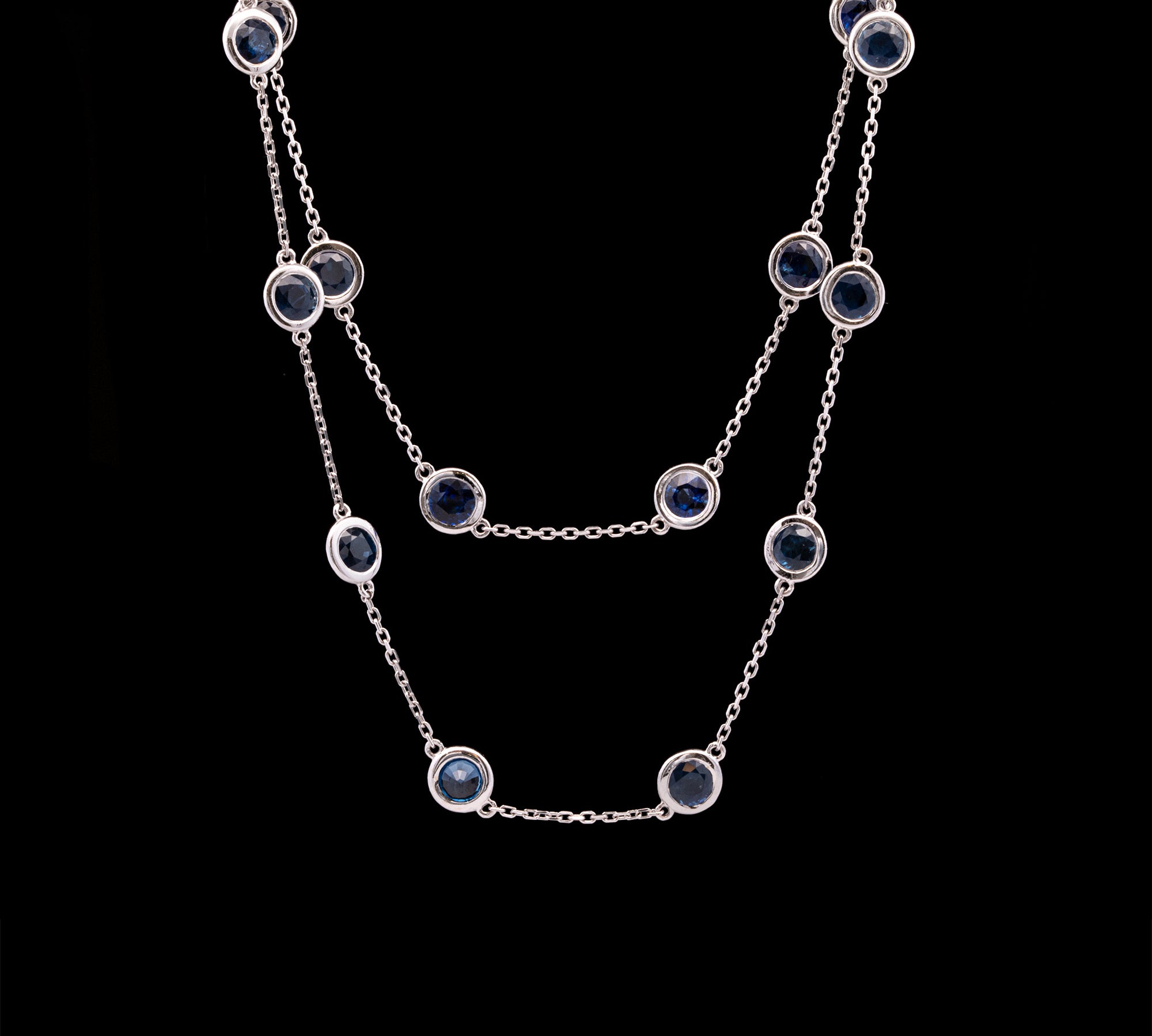 18K White Gold 19.18ctw Sapphire Station Necklace, 36 Inches