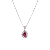 18K White Gold Oval Ruby And Diamond Halo Necklace, 16 Inches