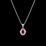 18K White Gold Oval Ruby And Diamond Halo Necklace, 16 Inches