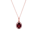 14K Rose Gold Garnet And Diamond Halo Pendant With 19 Inch Chain