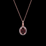 14K Rose Gold Garnet And Diamond Halo Pendant With 19 Inch Chain