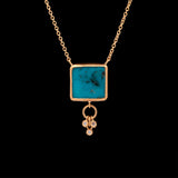 18K And 24K Yellow Gold Square Bezel Set Turquoise Necklace With Diamond Accents