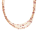 24K, 18K Yellow Gold And Sterling Silver Multi Strand Ruby And Gold Bead Necklace