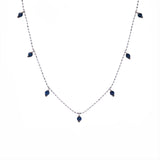 14K White Gold Sapphire Dangle Station Necklace With Adjustable Chain