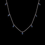14K White Gold Sapphire Dangle Station Necklace With Adjustable Chain
