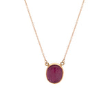14K Yellow Gold Red Oval Cabochon Cat's Eye Tourmaline Necklace, 18 Inches