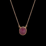14K Yellow Gold Red Oval Cabochon Cat's Eye Tourmaline Necklace, 18 Inches