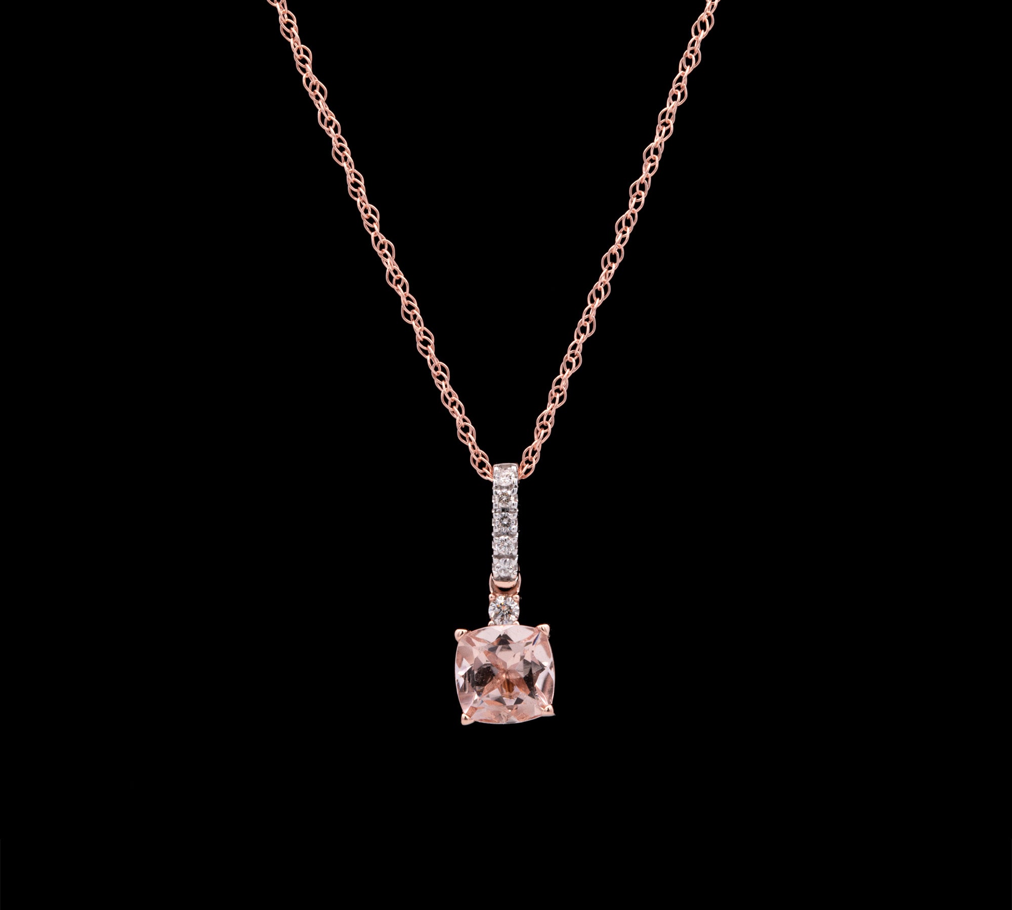14K Rose Gold Morganite And Diamond Pendant With 18 Inch Chain