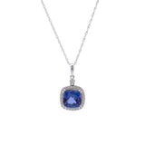 14K White Gold Tanzanite And Diamond Halo Pendant With 18 Inch Chain
