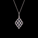 14K White Gold Sapphire And Diamond Woven Pendant With 18 Inch Chain
