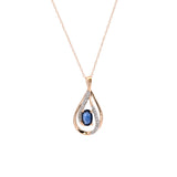 14K Yellow Gold Sapphire And Diamond Teardrop Pendant With 18 Inch Chain