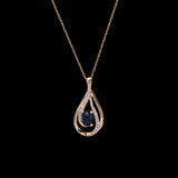 14K Yellow Gold Sapphire And Diamond Teardrop Pendant With 18 Inch Chain