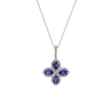 14K White Gold Tanzanite And Diamond Floral Pendant With 18 Inch Chain