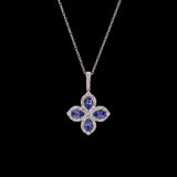 14K White Gold Tanzanite And Diamond Floral Pendant With 18 Inch Chain