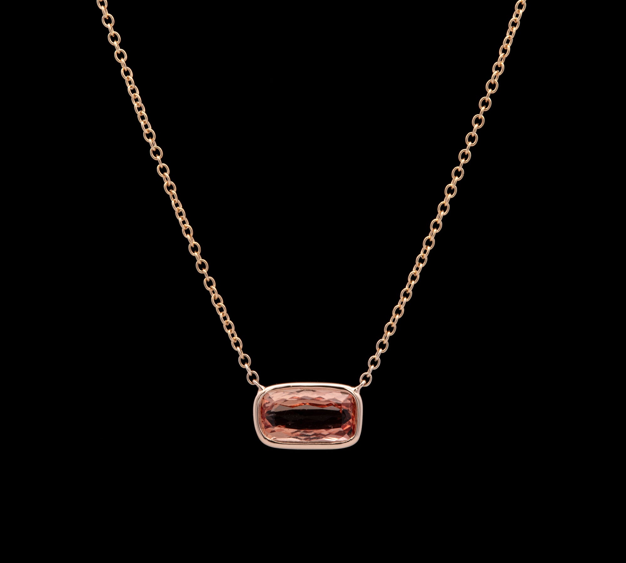 14K Yellow Gold Bezel Set Rectangular Imperial Topaz Necklace, 18 Inches