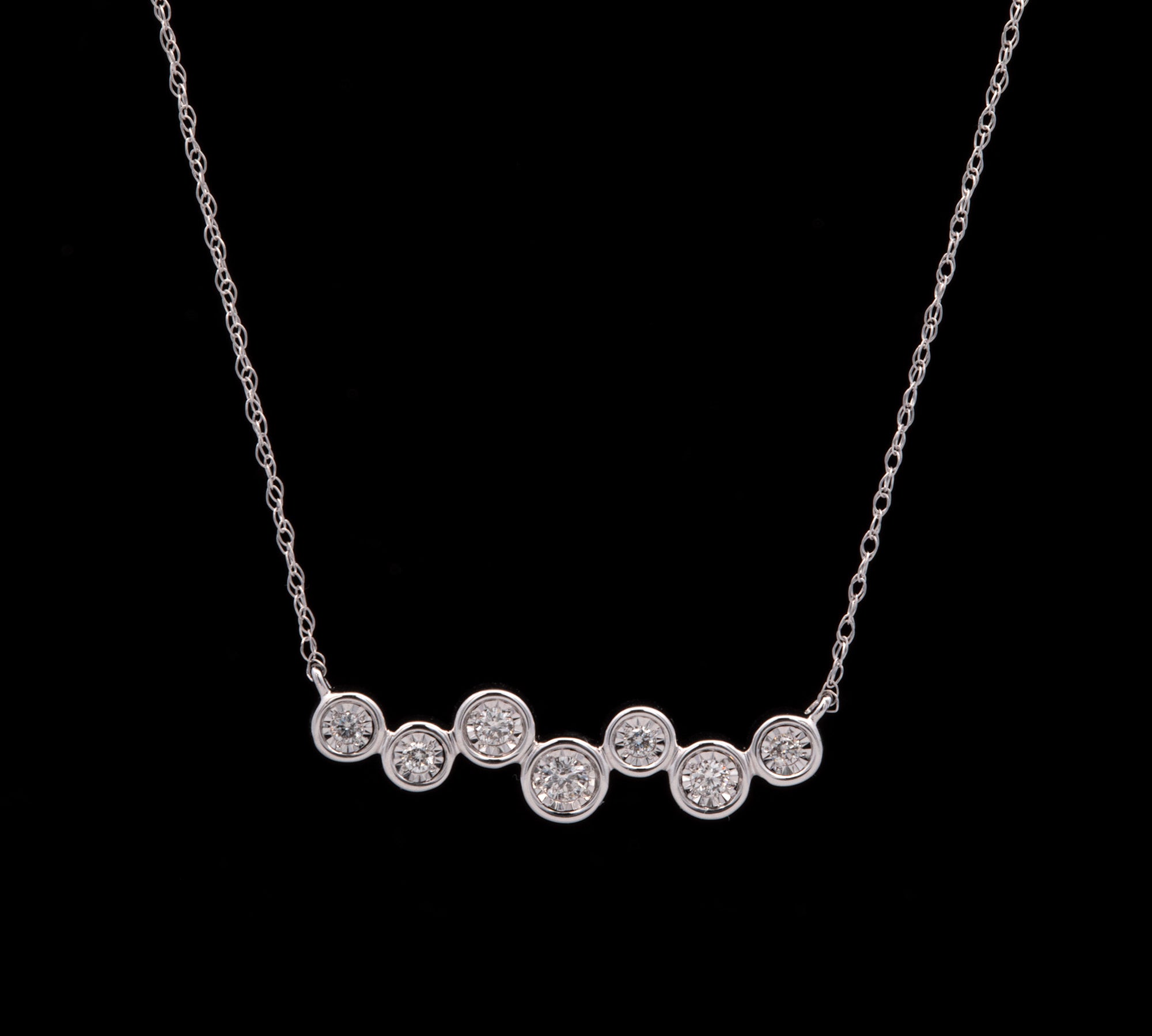 14K White Gold Illusion Set Diamond Wave Necklace