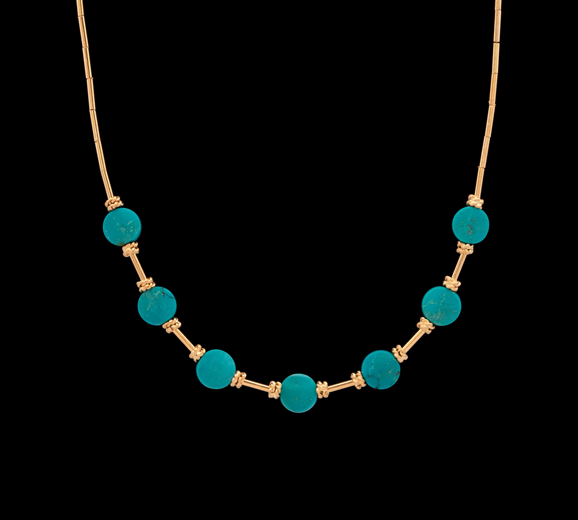18K Yellow Gold Turquoise And Gold Bead Necklace, 17-18 Inches