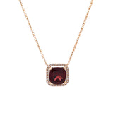 14K Yellow Gold Garnet And Diamond Halo Necklace