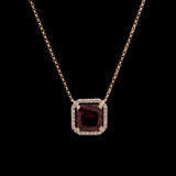 14K Yellow Gold Garnet And Diamond Halo Necklace