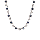 14K White Gold Bezel Set Sapphire And Diamond Station Necklace