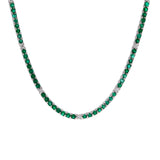 14K White Gold Emerald And Diamond Line Necklace, 18 Inches