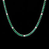 14K White Gold Emerald And Diamond Line Necklace, 18 Inches