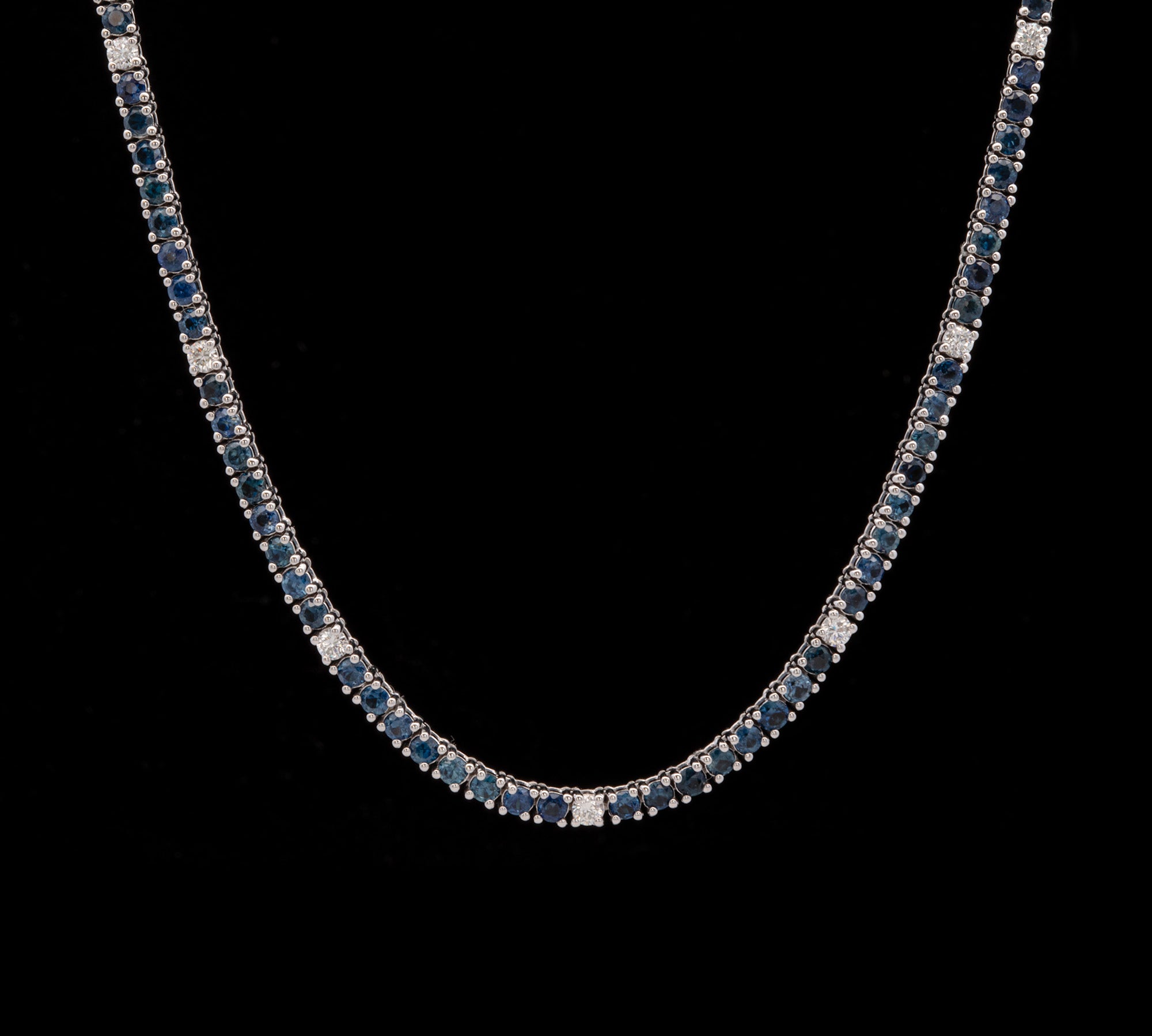 14K White Gold Sapphire And Diamond Line Necklace