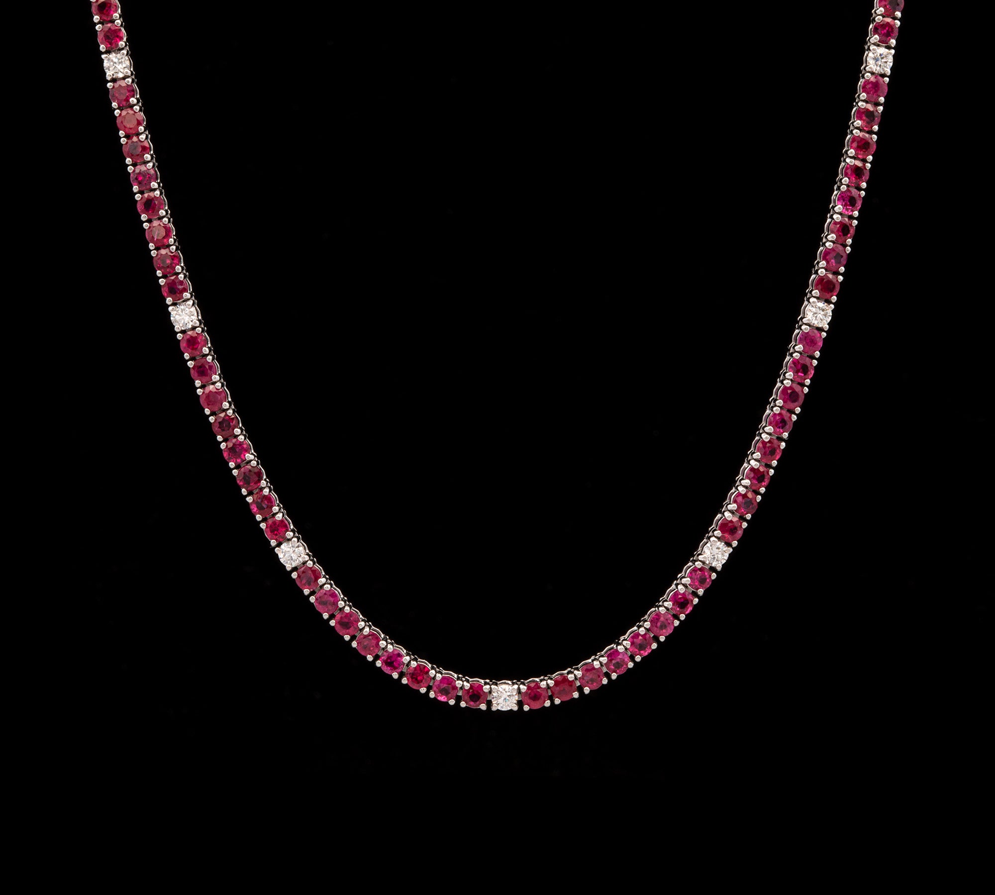 14K White Gold 7.18ctw Ruby And Diamond Line Necklace, 16 Inches