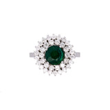 18K White Gold Round Emerald And Diamond Halo Ring
