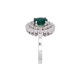 18K White Gold Round Emerald And Diamond Halo Ring