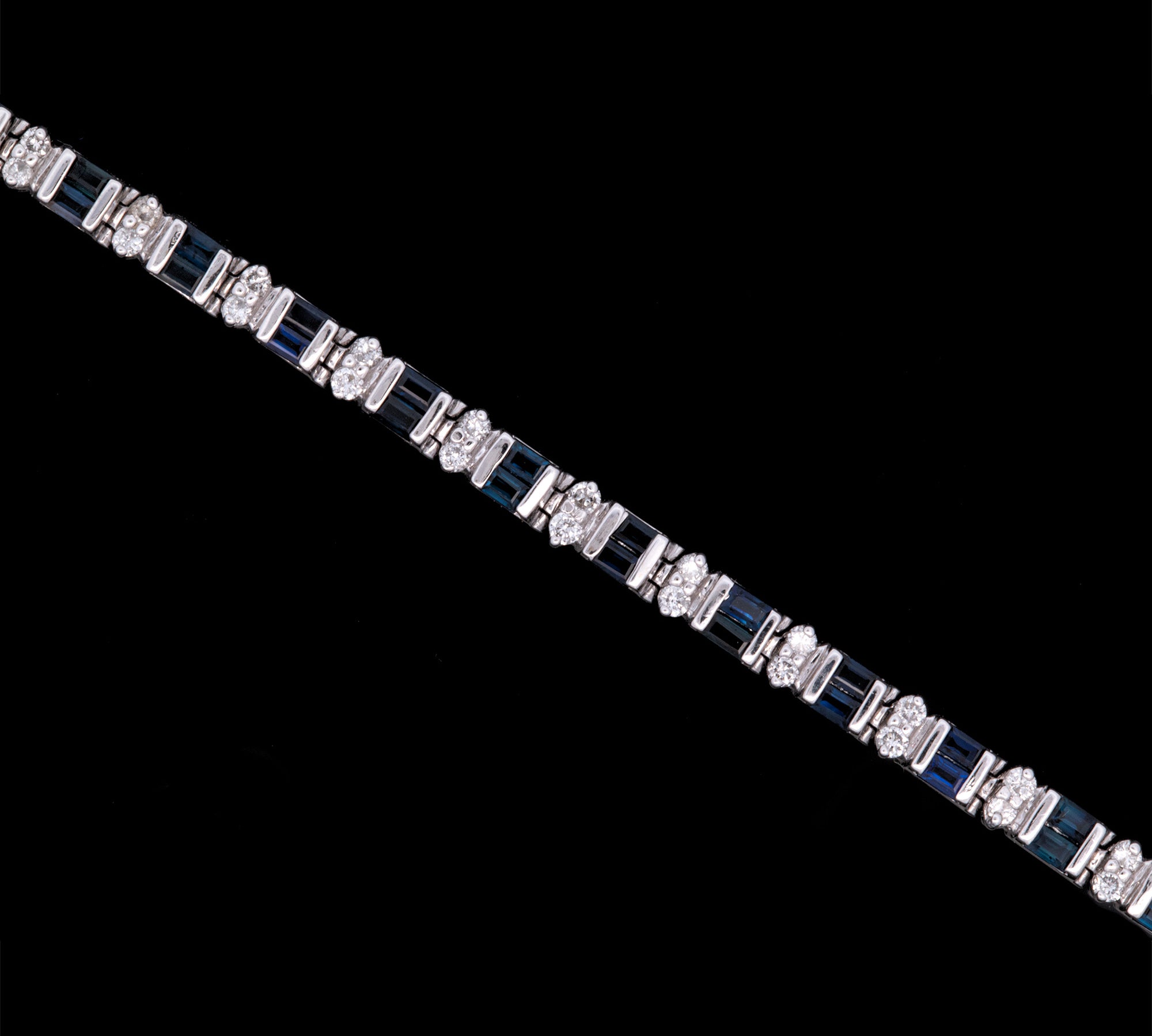 14K White Gold Sapphire And Diamond Bracelet, 7.25 Inches