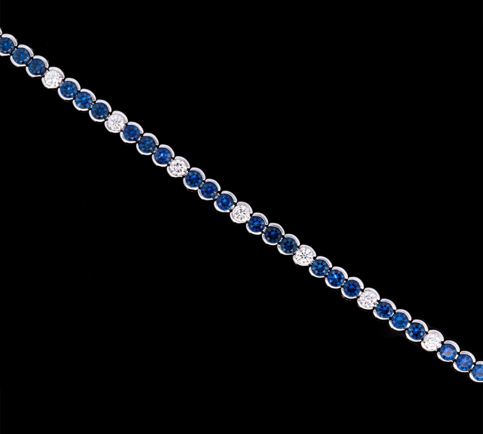 18K White Gold Sapphire And Diamond Bezel Line Bracelet, 7.1 Inches